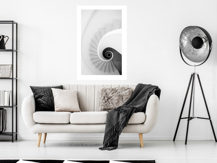 Poster White Stairs - black and white architecture of a winding staircase 129772 additionalImage 5