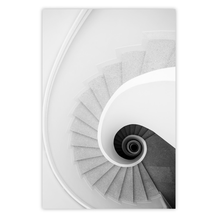 Poster White Stairs - black and white architecture of a winding staircase 129772
