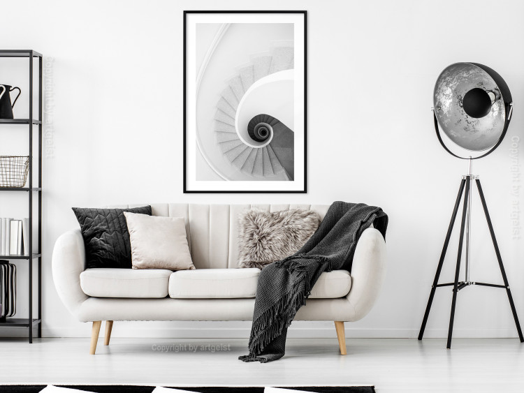 Poster White Stairs - black and white architecture of a winding staircase 129772 additionalImage 18