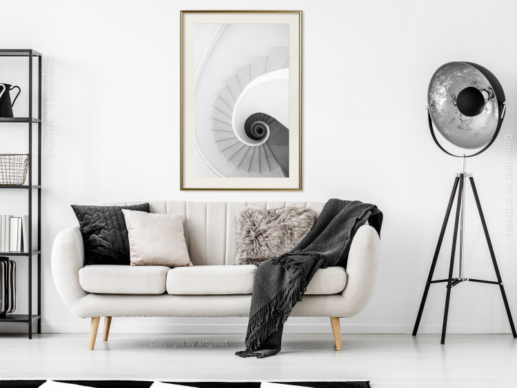 Poster White Stairs - black and white architecture of a winding staircase 129772 additionalImage 22