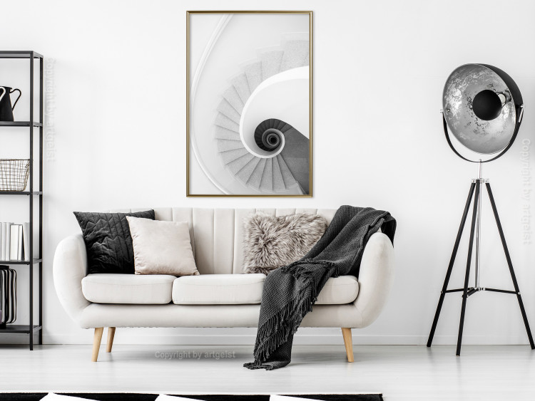 Poster White Stairs - black and white architecture of a winding staircase 129772 additionalImage 7