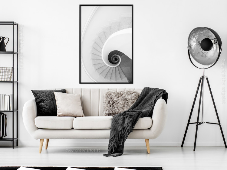Poster White Stairs - black and white architecture of a winding staircase 129772 additionalImage 4