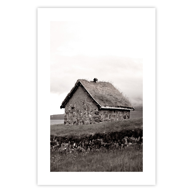 Poster Fisherman's Hut - landscape of a field and a stone house against a clear sky 130272 additionalImage 19