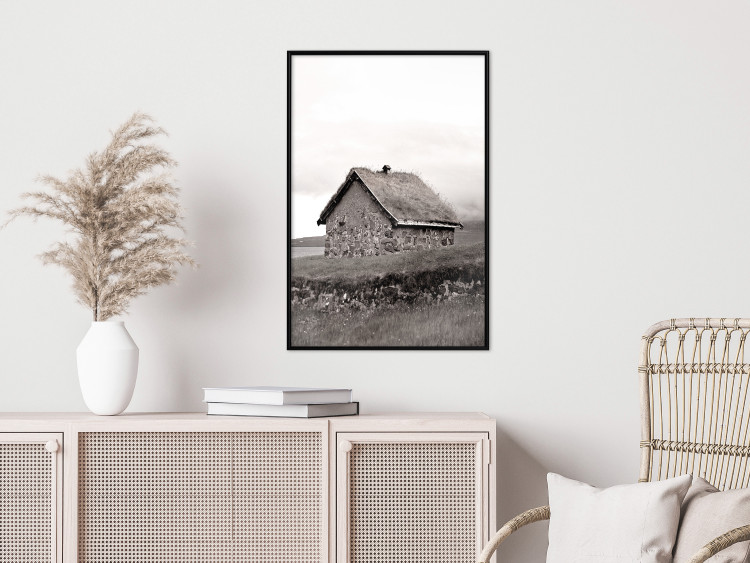 Poster Fisherman's Hut - landscape of a field and a stone house against a clear sky 130272 additionalImage 9