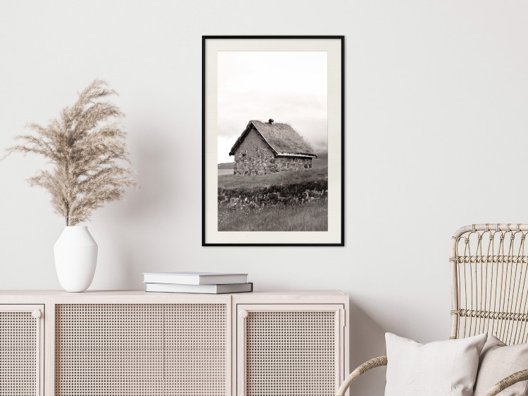 Poster Fisherman's Hut - landscape of a field and a stone house against a clear sky 130272 additionalImage 24