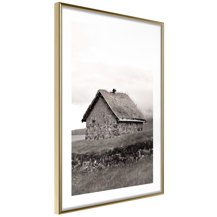Poster Fisherman's Hut - landscape of a field and a stone house against a clear sky 130272 additionalImage 11