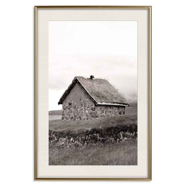 Poster Fisherman's Hut - landscape of a field and a stone house against a clear sky 130272 additionalImage 20