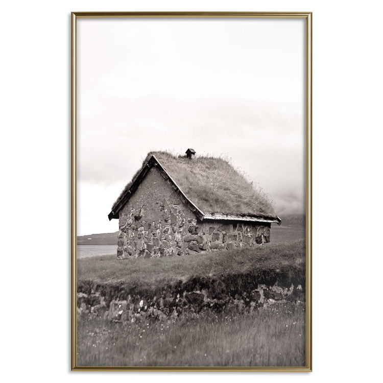 Poster Fisherman's Hut - landscape of a field and a stone house against a clear sky 130272 additionalImage 21