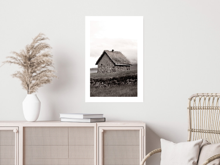 Poster Fisherman's Hut - landscape of a field and a stone house against a clear sky 130272 additionalImage 8