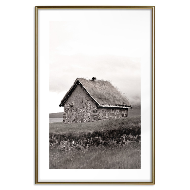 Poster Fisherman's Hut - landscape of a field and a stone house against a clear sky 130272 additionalImage 14
