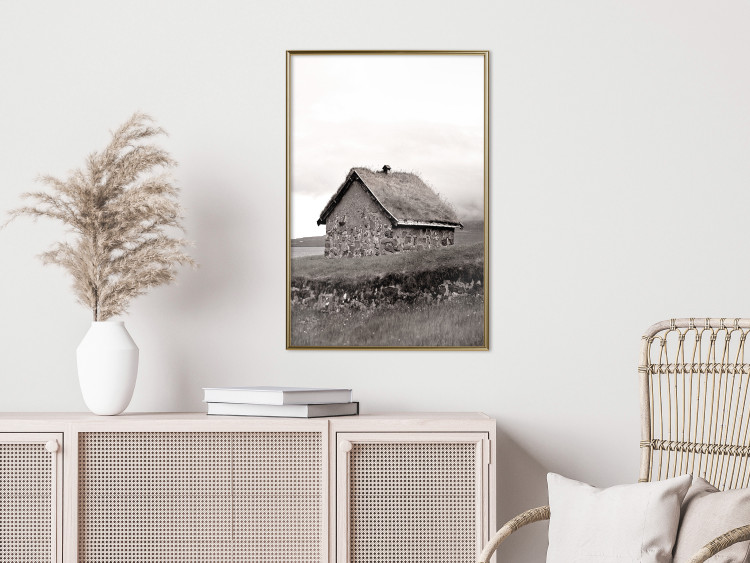 Poster Fisherman's Hut - landscape of a field and a stone house against a clear sky 130272 additionalImage 8