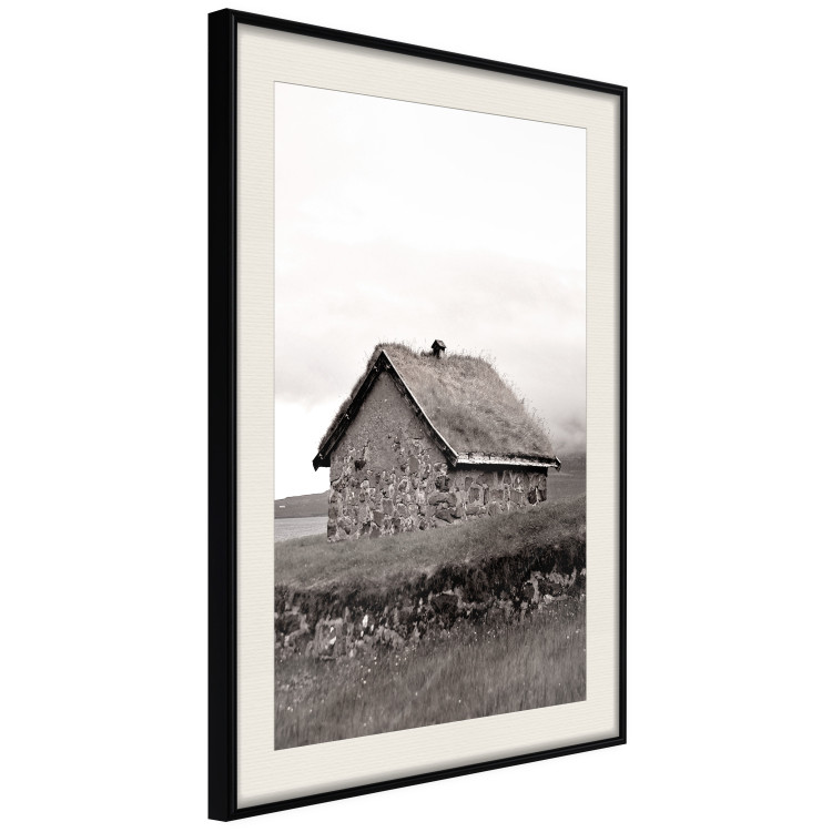 Poster Fisherman's Hut - landscape of a field and a stone house against a clear sky 130272 additionalImage 5