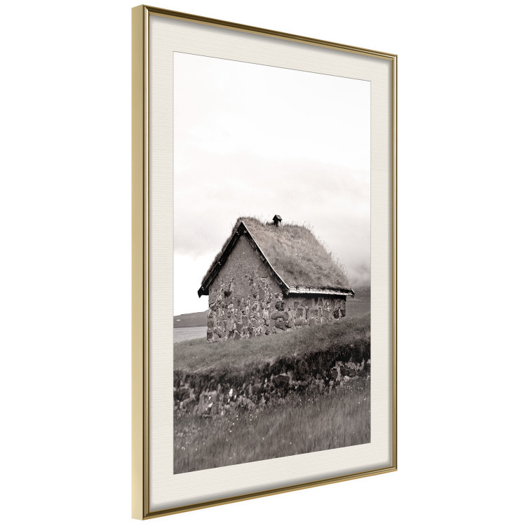 Poster Fisherman's Hut - landscape of a field and a stone house against a clear sky 130272 additionalImage 7