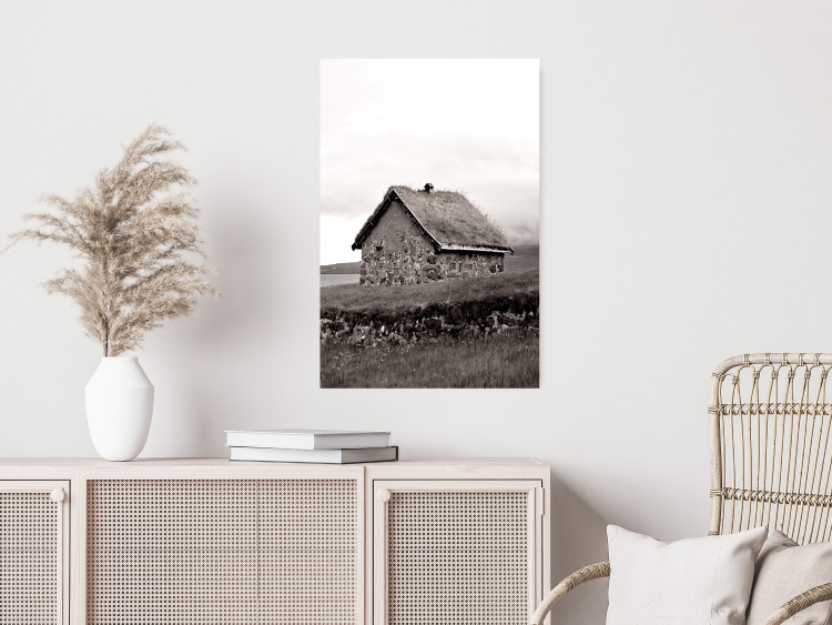 Poster Fisherman's Hut - landscape of a field and a stone house against a clear sky 130272 additionalImage 6