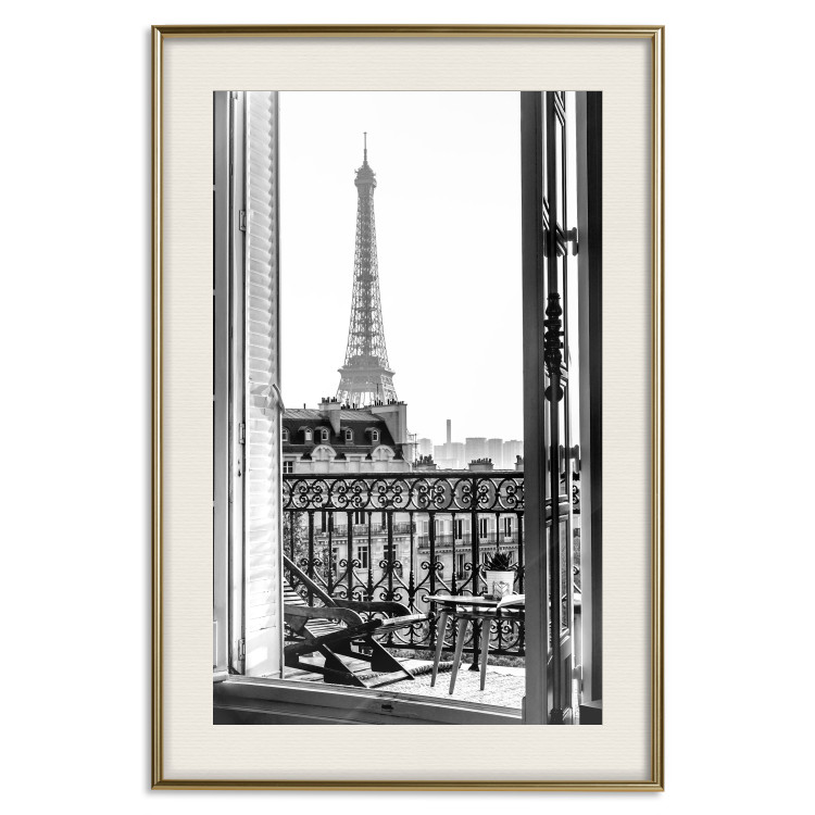 Wall Poster Balcony View - black and white landscape view from a window overlooking the Eiffel Tower 132272 additionalImage 20