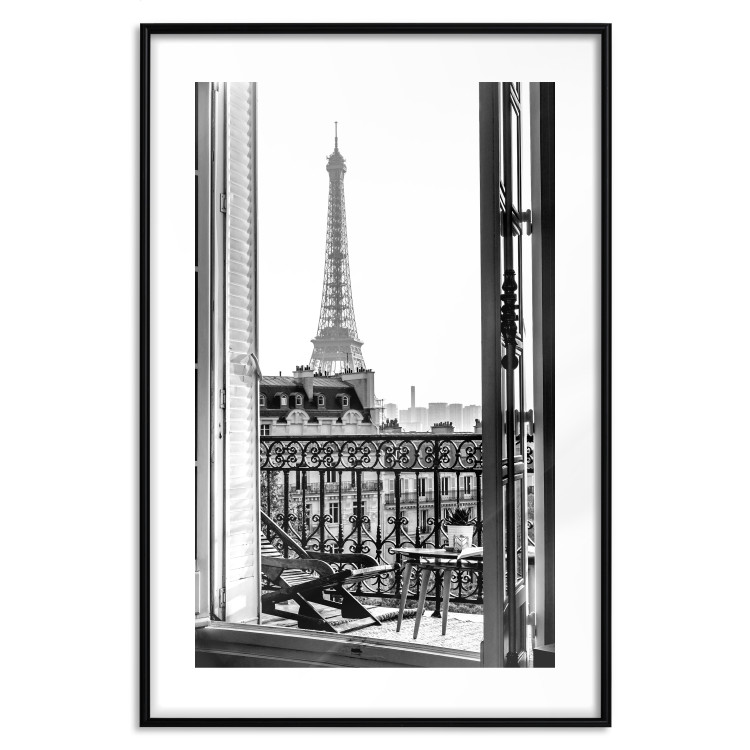 Wall Poster Balcony View - black and white landscape view from a window overlooking the Eiffel Tower 132272 additionalImage 17