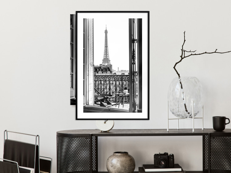 Wall Poster Balcony View - black and white landscape view from a window overlooking the Eiffel Tower 132272 additionalImage 18
