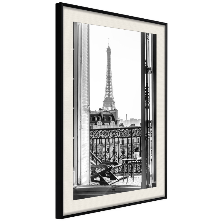 Wall Poster Balcony View - black and white landscape view from a window overlooking the Eiffel Tower 132272 additionalImage 2