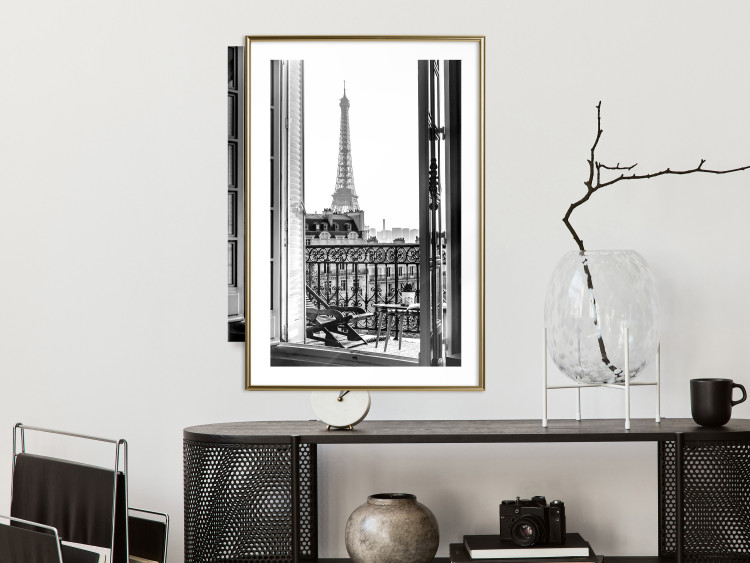 Wall Poster Balcony View - black and white landscape view from a window overlooking the Eiffel Tower 132272 additionalImage 13