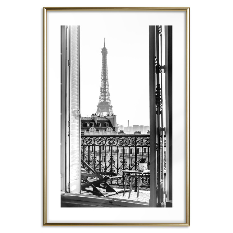 Wall Poster Balcony View - black and white landscape view from a window overlooking the Eiffel Tower 132272 additionalImage 16