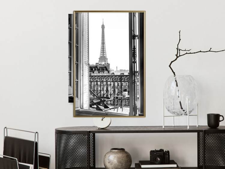 Wall Poster Balcony View - black and white landscape view from a window overlooking the Eiffel Tower 132272 additionalImage 7