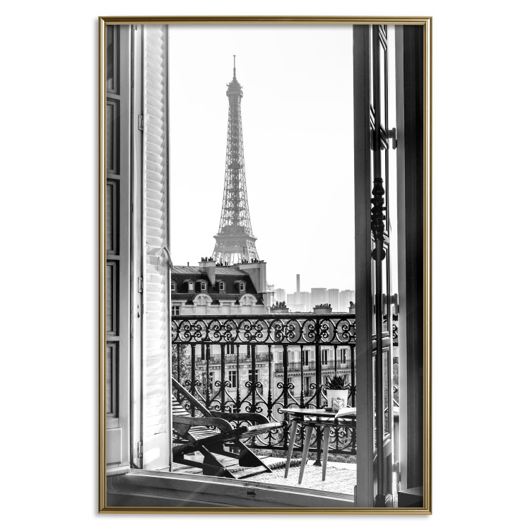 Wall Poster Balcony View - black and white landscape view from a window overlooking the Eiffel Tower 132272 additionalImage 21