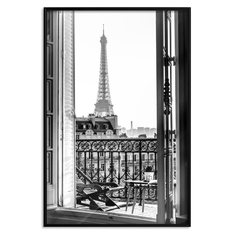Wall Poster Balcony View - black and white landscape view from a window overlooking the Eiffel Tower 132272 additionalImage 16