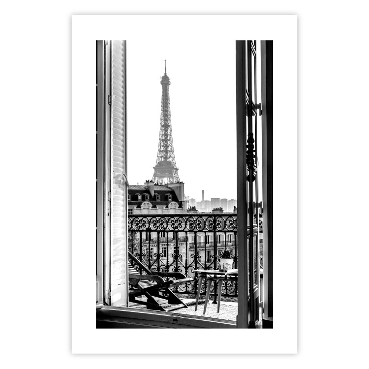 Wall Poster Balcony View - black and white landscape view from a window overlooking the Eiffel Tower 132272 additionalImage 19