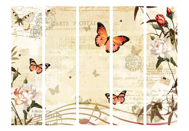 Room Separator Butterfly Melodies II (5-piece) - colorful butterflies against notes and texts 132572 additionalImage 3