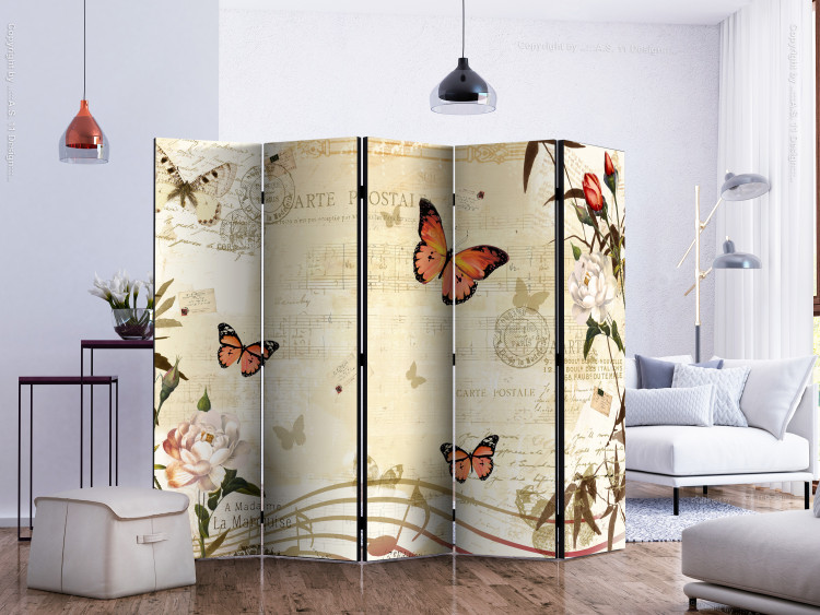 Room Separator Butterfly Melodies II (5-piece) - colorful butterflies against notes and texts 132572 additionalImage 2