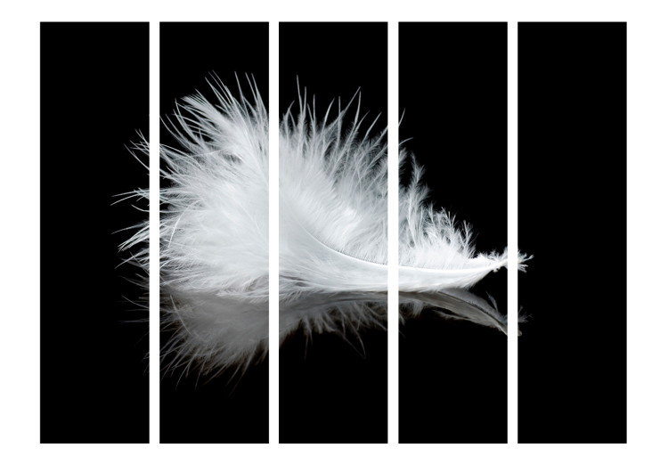 Room Separator White Feather II (5-piece) - black and white composition with a feather 133272 additionalImage 3