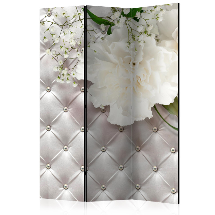 Room Separator Pearl Luxury (3-piece) - white flowers and quilted pattern background 133472