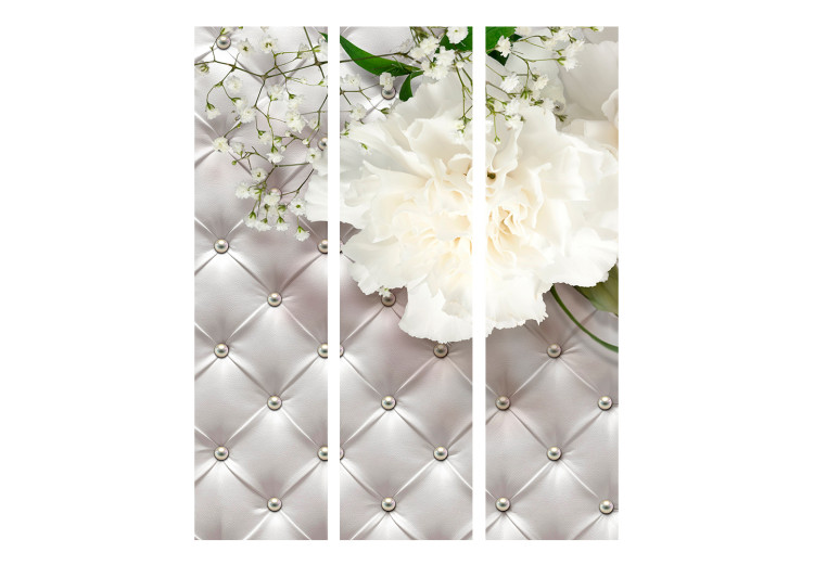 Room Separator Pearl Luxury (3-piece) - white flowers and quilted pattern background 133472 additionalImage 3