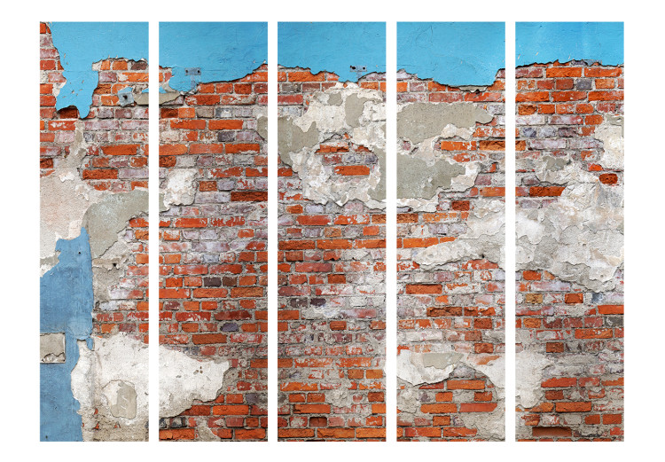 Folding Screen Secrets of the Wall II - damaged blue wall with orange brick 133572 additionalImage 3