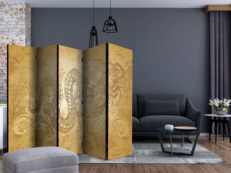 Folding Screen Dragon II (5-piece) - Japanese composition in oriental ornaments 134272 additionalImage 4