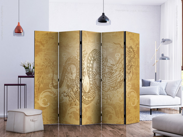 Folding Screen Dragon II (5-piece) - Japanese composition in oriental ornaments 134272 additionalImage 2