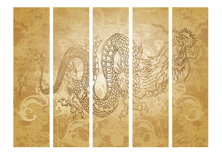 Folding Screen Dragon II (5-piece) - Japanese composition in oriental ornaments 134272 additionalImage 3