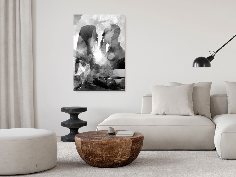 Canvas Art Print Love whispers - black and white abstract with two people in love 134372 additionalImage 3