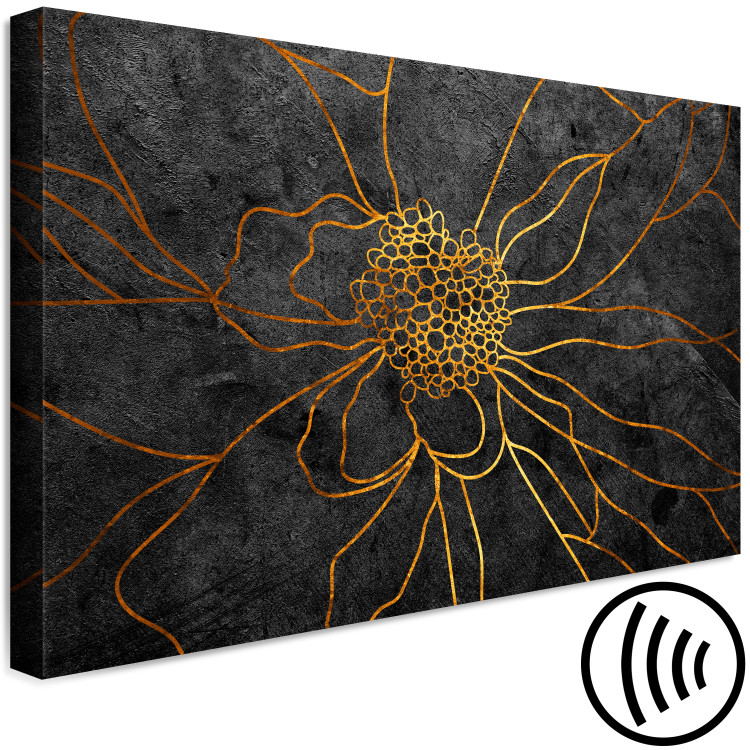 Canvas Print Golden flower cup- abstract floristic motif on a gray background 135672 additionalImage 6