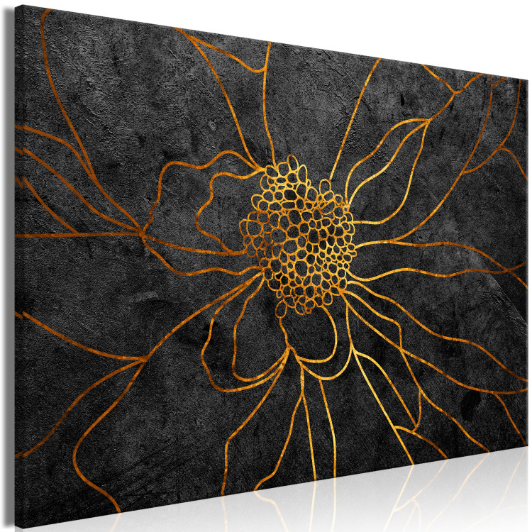 Canvas Print Golden flower cup- abstract floristic motif on a gray background 135672 additionalImage 2