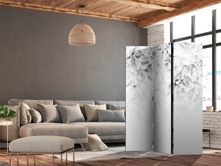 Room Divider Screen Rose Waterfall - Third Variant (3-piece) - Gray flowers amidst white 136172 additionalImage 4