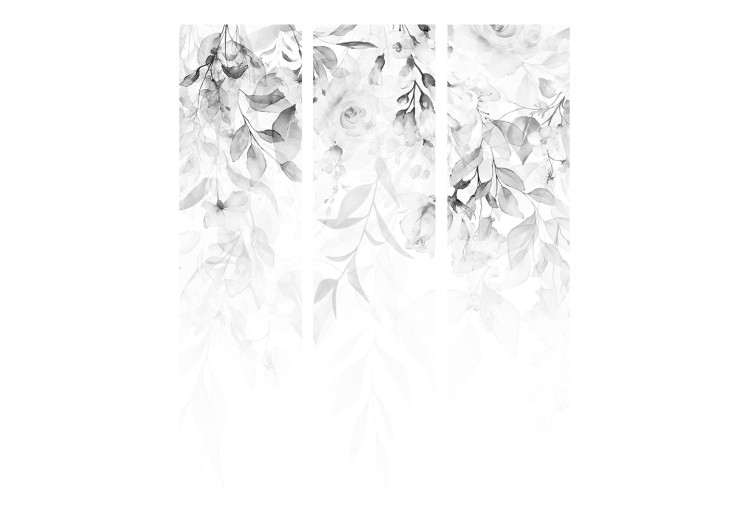 Room Divider Screen Rose Waterfall - Third Variant (3-piece) - Gray flowers amidst white 136172 additionalImage 3