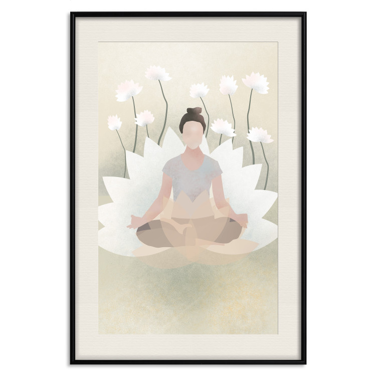 Poster Love Yoga - meditating woman against white flowers in a Zen style 138872 additionalImage 24
