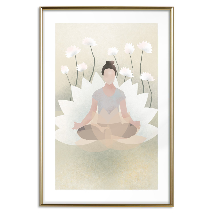 Poster Love Yoga - meditating woman against white flowers in a Zen style 138872 additionalImage 23