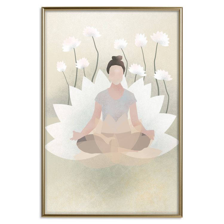 Poster Love Yoga - meditating woman against white flowers in a Zen style 138872 additionalImage 21