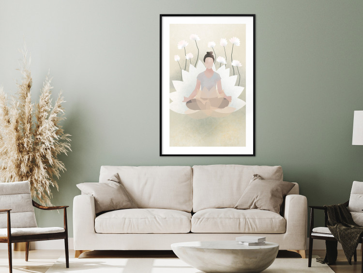 Poster Love Yoga - meditating woman against white flowers in a Zen style 138872 additionalImage 13