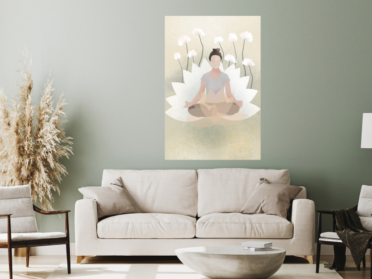Poster Love Yoga - meditating woman against white flowers in a Zen style 138872 additionalImage 9