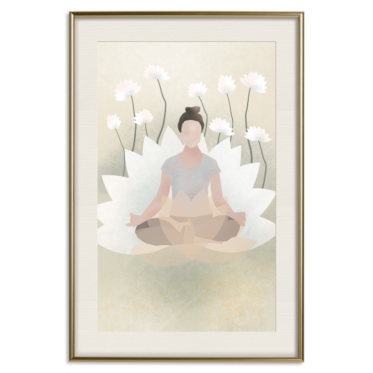 Poster Love Yoga - meditating woman against white flowers in a Zen style 138872 additionalImage 27