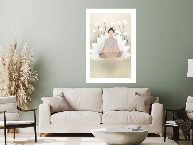 Poster Love Yoga - meditating woman against white flowers in a Zen style 138872 additionalImage 9