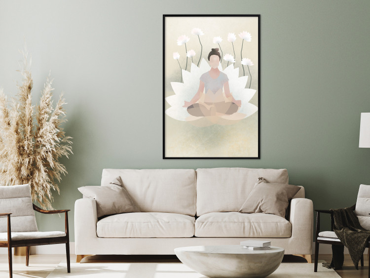 Poster Love Yoga - meditating woman against white flowers in a Zen style 138872 additionalImage 13